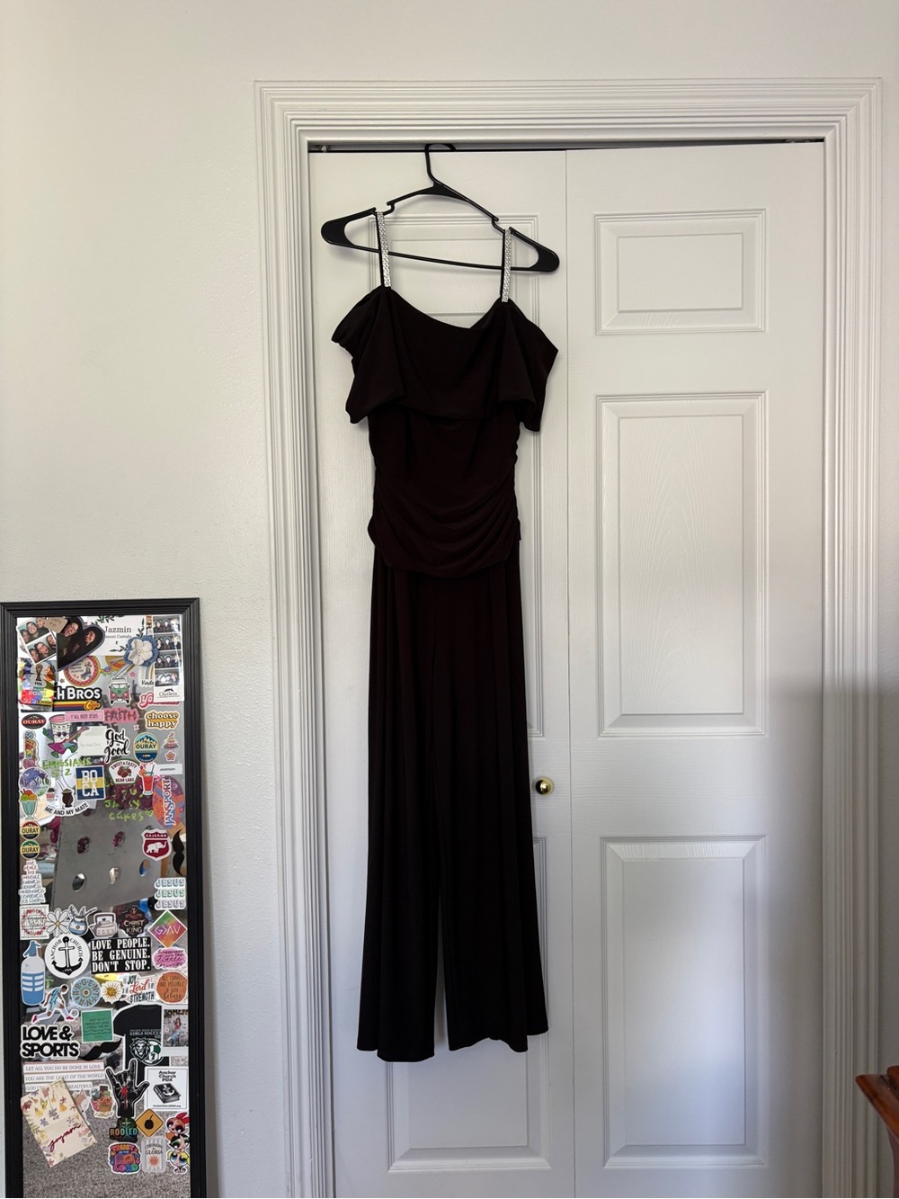 Off-Shoulder Black Women's Jumpsuit with a Draped Bodice